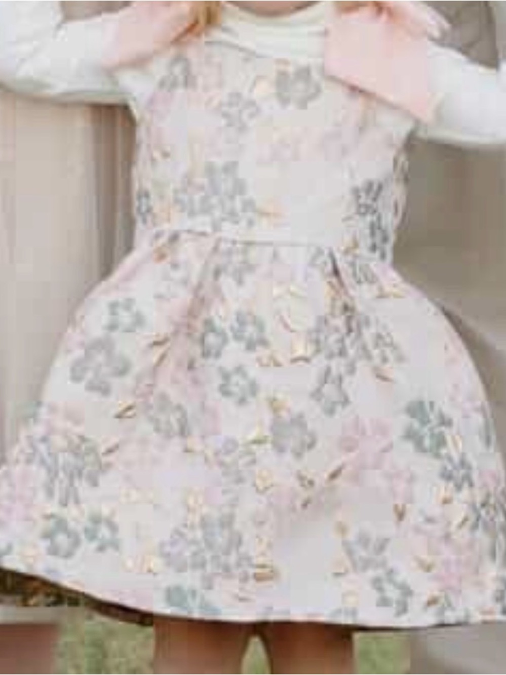 GB Little Girls Baroque Floral Bow Strap Dress - size 4T with Pale Pink velvet - Picture 4 of 7